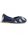 Floral Thread Work Embroidered & Sequins Embellished Mojaris - Navy Blue