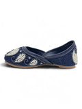 Floral Thread Work Embroidered & Sequins Embellished Mojaris - Navy Blue