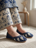 Floral Thread Work Embroidered & Sequins Embellished Mojaris - Navy Blue