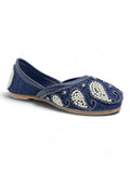 Floral Thread Work Embroidered & Sequins Embellished Mojaris - Navy Blue