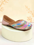 Floral Thread Work Embroidered & Sequins Embellished Mojaris - Pink