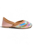 Floral Thread Work Embroidered & Sequins Embellished Mojaris - Pink