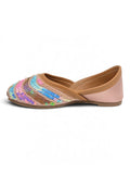 Floral Thread Work Embroidered & Sequins Embellished Mojaris - Pink