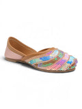 Floral Thread Work Embroidered & Sequins Embellished Mojaris - Pink
