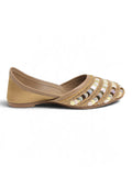 Floral Thread Work Embroidered & Sequins Embellished Mojaris - Gold