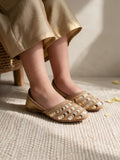 Floral Thread Work Embroidered & Sequins Embellished Mojaris - Gold
