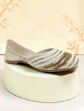 Floral Thread Work Embroidered & Sequins Embellished Mojaris - Cream