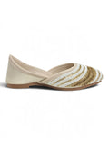 Floral Thread Work Embroidered & Sequins Embellished Mojaris - Cream