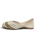 Floral Thread Work Embroidered & Sequins Embellished Mojaris - Cream