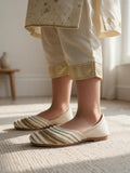 Floral Thread Work Embroidered & Sequins Embellished Mojaris - Cream