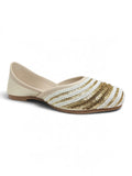 Floral Thread Work Embroidered & Sequins Embellished Mojaris - Cream