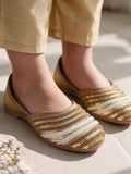 Floral Thread Work Embroidered & Sequins Embellished Mojaris - Gold
