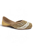 Floral Thread Work Embroidered & Sequins Embellished Mojaris - Gold