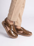Velcro Closure Solid Mojaris - Brown