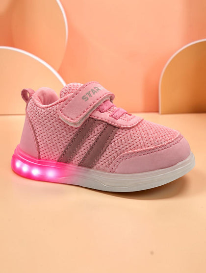 Star Kidz LED Light-Up Striped Velcro Casual Shoes - Pink