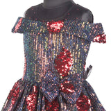 Shimmery Green Red Party Wear Frock