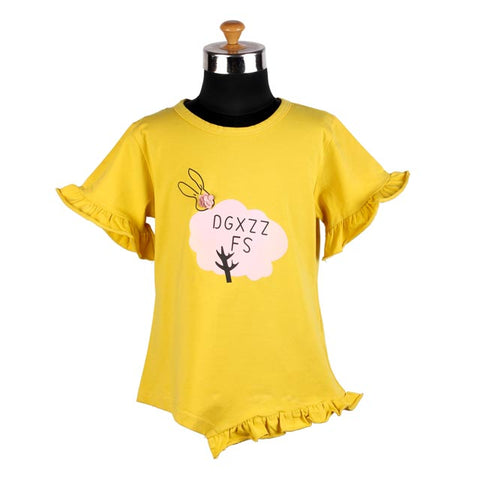 Girls Mustard Top With Frill Sleeves & Fashion Bottom
