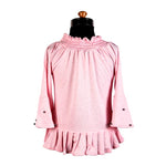 Girls Pink Round Neck Top With Bell Sleeves