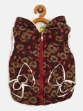 Maroon & Beige Floral Print Hooded Tailored Jacket
