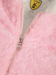 Pink & White Colourblocked Faux Fur Hooded Jacket