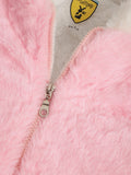 Pink & White Colourblocked Faux Fur Hooded Jacket