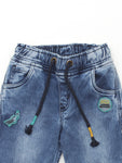 Elastic Waist Mild Distressed Jeans