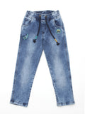 Elastic Waist Mild Distressed Jeans