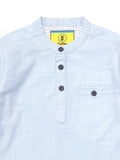 Sky Blue Stripe Band Collar Full Shirt