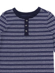 Henley Collar Navy Blue Printed T-Shirt