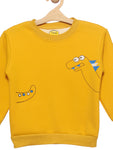Mustard Dinosaur Fleece Printed Sweatshirt