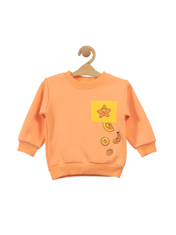 Orange Fruits Fleece Printed Sweatshirt