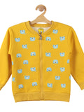 Mustard Animal Print Front Open Fleece Sweatshirt