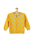 Mustard Animal Print Front Open Fleece Sweatshirt
