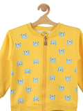 Yellow Animal Print Front Open Fleece Sweatshirt