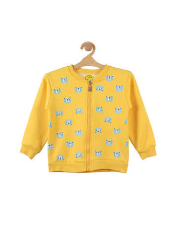 Yellow Animal Print Front Open Fleece Sweatshirt
