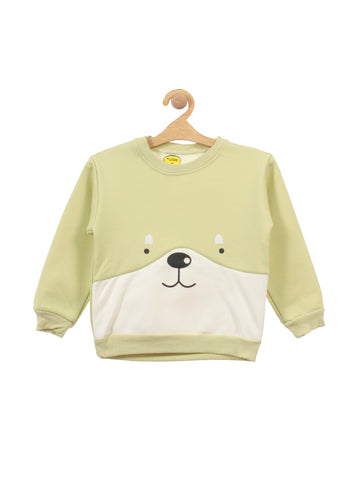 Green Bear Print Fleece Sweatshirt