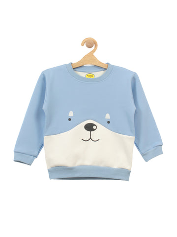Blue Bear Print Fleece Sweatshirt