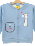 Blue Giraffe Print Front Open Fleece Sweatshirt