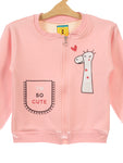 Pink Giraffe Print Front Open Fleece Sweatshirt