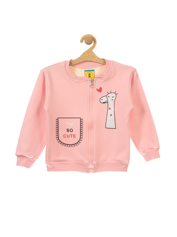 Pink Giraffe Print Front Open Fleece Sweatshirt