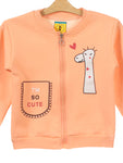 Orange Giraffe Print Front Open Fleece Sweatshirt