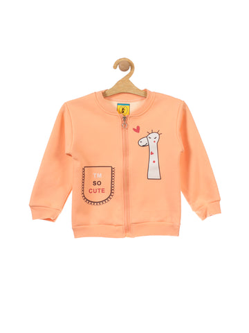 Orange Giraffe Print Front Open Fleece Sweatshirt