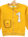Mustard Giraffe Print Front Open Fleece Sweatshirt