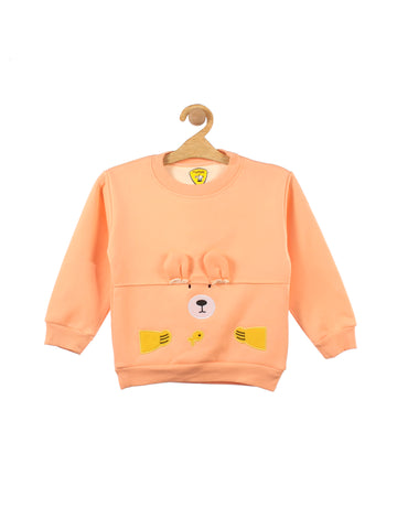 Orange Bear Print Fleece Sweatshirt
