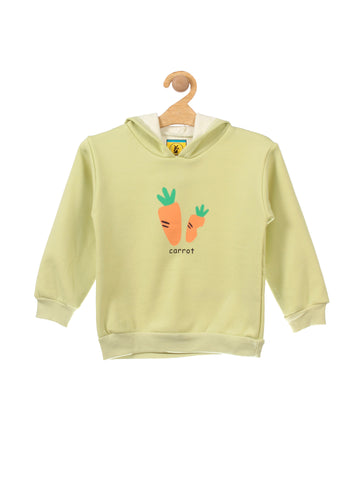 Green Carrot Print Hooded Fleece Sweatshirt