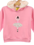 Deep Pink Girls Printed Fleece Hooded Sweatshirt