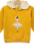 Mustard Girls Printed Fleece Hooded Sweatshirt