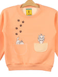 Orange Cat Printed Fleece Sweatshirt