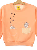 Orange Cat Printed Fleece Sweatshirt