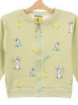 Green Rabbit Printed Front Open Fleece Sweatshirt